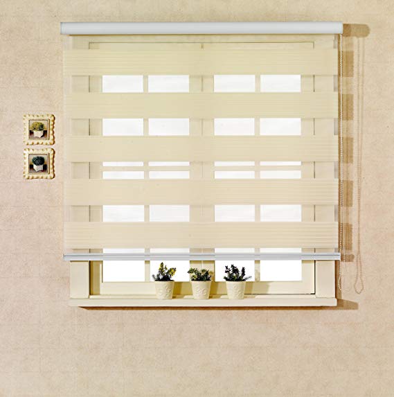 Custom Cut-to-Size, Echo Horizontal Window Shade Blind zebra dual treatment for valcony door, W 91" x H 72", Echo_Ivory