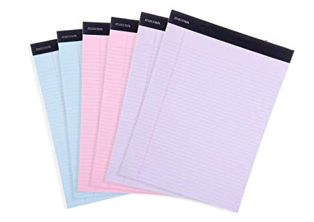 Mintra Office Legal Pads - ((BASIC PASTEL 6pk, 8.5in x 11in, NARROW RULED)) - 50 Sheets per Notepad, Micro perforated Writing Pad, Notebook Paper for School, College, Office, Business