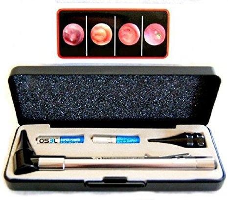 LIGHTED Ear Curettes plus HARD CASE-Third Generation Dr Mom Slimline Stainless LED Pocket Otoscope now includes True View Full Spectrum LED and Pocket Clip