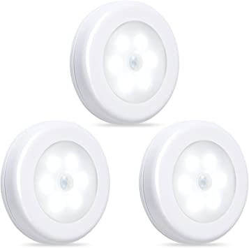 BN-LINK Motion Sensor Lights, Battery-Powered LED Night Lights, Stick-Anywhere Closet Lights Stair Lights, Wall Lights for Hallway, Bathroom, Bedroom, Kitchen etc.(White - Pack of 3)