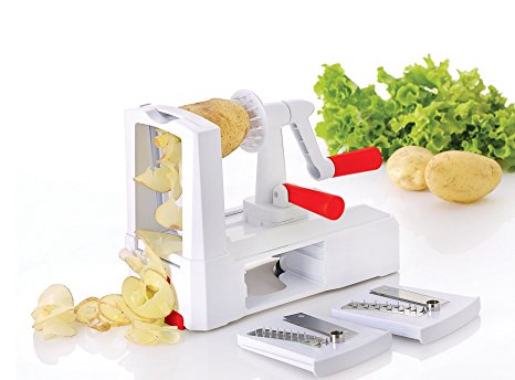 Vinsani Tri Blade Spiral Vegetable Slicer Spiralizer Cutter in Red & White