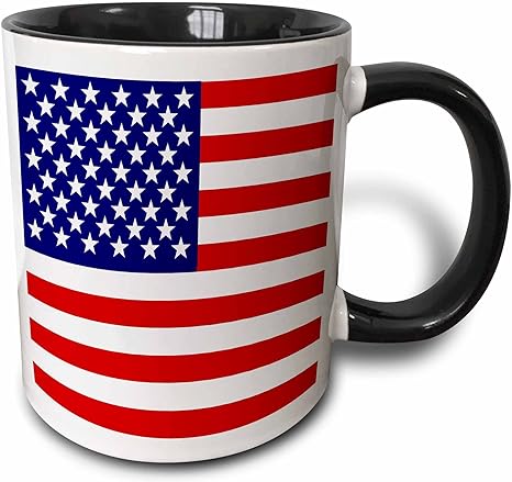 3dRose American Flag Patriotic USA Stars and Stripes Red White and Blue 4Th July America Patriot Two Tone Black Mug, 11 oz, Black/White