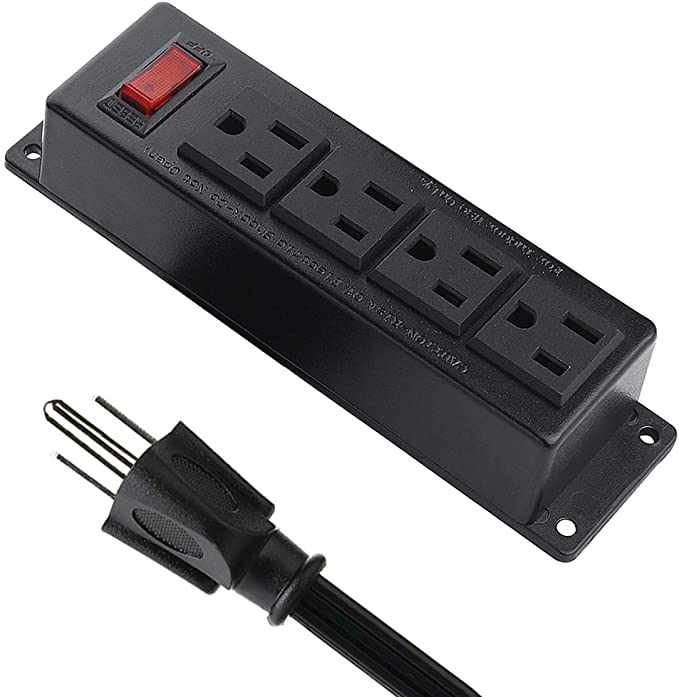 Desk Power Strip Socket with 4 Multi-Outlet, Standard Plug and 6.5 ft Long Braided Extension Cords for Home Office Black