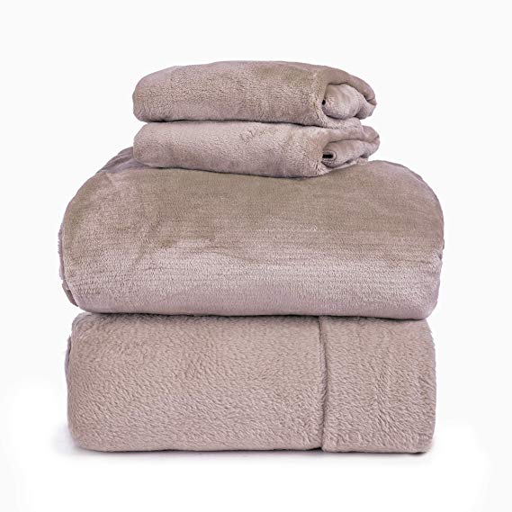 Spyder Insulated Warm Fleece Flannel Plush Sheet Set, Pillow Case, Flat & Fitted Sheet (New Blush, Queen)