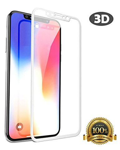 iPhone X Screen Protector, Premium Tempered Glass, [3D Full Coverage] [Ultra Thin] [HD Clear] [Anti Fingerprint] for Apple iPhone 10 2017 by AlphaBeing (White)