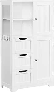 Yaheetech Badezimmerschrank Badkommode Unterschrank Badschrank mit Schubladen & Ablagefächer & Haken & Schränke Bodenschrank Baderegal mit Höhenverstellbarem Einlegeboden, 60 x 30 x 107 cm