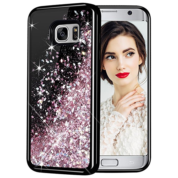 Galaxy S7 Case, Caka Galaxy S7 Glitter Case [Starry Night Series] Luxury Fashion Bling Flowing Liquid Floating Sparkle Glitter Girly TPU Bumper Case for Samsung Galaxy S7 - (Rose Gold)