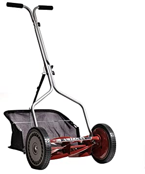 American Lawn Mower Company 1304-14 14-Inch 5-Blade Push Reel Lawn Mower, Red with Grass Catcher