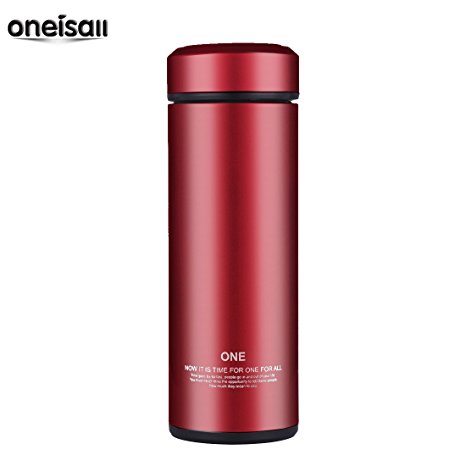 ONE IS ALL GYB0023 320ML Healthy Glass Liner Insulated Travel Coffee Mug, Vacuum Flask Stainless-Steel Thermos, Vacuum Flasks with Colorful Exterior Matte,550G (Red)