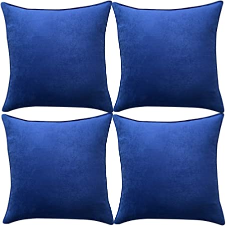 Fancy Homi 4 Packs Blue Decorative Throw Pillow Covers 20x20 inch/50x50 cm, Super Soft Faux Suede Decor Square Pillow Case, Solid Cushion Cover for Couch Living Room Sofa Bedroom