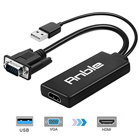 Anble VGA To HDMI Adapter Converter 1080p Video Cable from Desktop/ Laptop/ Notebook/ Computer/ PC/ HD TV-box to HDTV/ Monitor/ Projector
