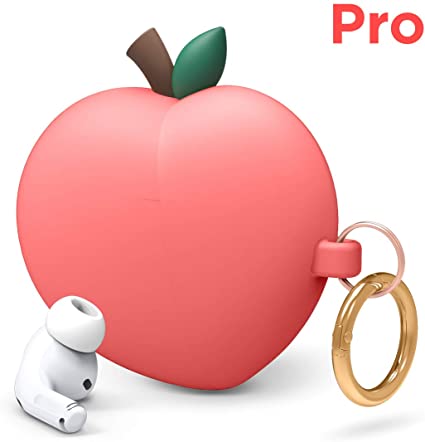 elago Peach AirPods Pro Case Cover Compatible with Apple AirPods Pro Case, 3D Cute Design Case Cover with Keychain (Red)