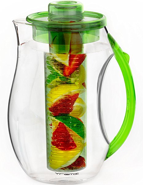 Vremi Fruit Infuser Water Pitcher - 2.5 liter Plastic Infusion Pitcher with Lid for Loose Leaf Tea - Large BPA Free Infuser Pitcher with Spout - 84 oz Sangria Pitcher Vodka Infuser Insert - Green