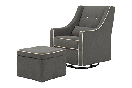 DaVinci Owen Glider and Storage Ottoman, Dark Grey with Cream Piping