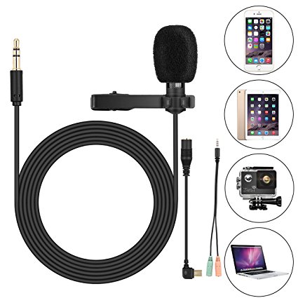 Clip On Microphone,Lav Mic, for GoPro Hero 3 3  4,iPhone,iPad,Computer,PC,Laptop,Lavalier Lapel Microphone,SOONHUA 3.5MM Mini Condenser Mic for YouTube Video, Podcast Recording,Gaming(6FT Cord)