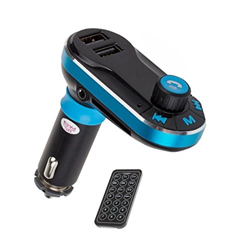 LEMONBEST Bluetooth Hands free Auto Car MP3 Player Music FM Transmitter Dual USB Charger Kit Remote Control (Blue)
