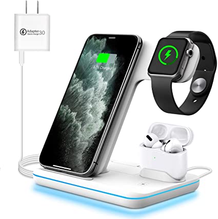 WAITIEE Wireless Charger, 3 in 1 Qi-Certified 15W Fast Charging Station for Apple iWatch Series 5/4/3/2/1,AirPods, Compatible with iPhone 11 Series/XS MAX/XR/XS/X/8/8 Plus/Samsung