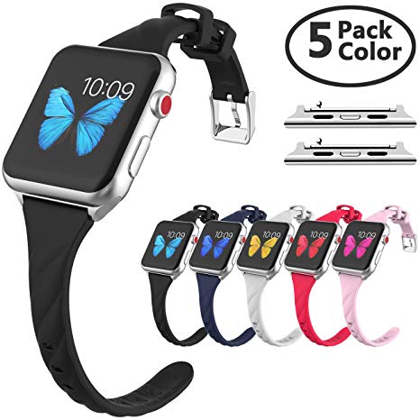 HALLEAST Narrow Compatible Apple Watch Band 38mm 40mm Slim Strap Women Replacement Sport Wristband Compatible Apple Watch Series 4 Series 3 Series 2 Series 1 Watch Adapter Included, 5pack 5color