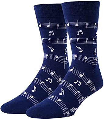 HAPPYPOP Mens Guitar Piano Drum Music Notes Socks, Saxophone Violin Math Socks Gifts