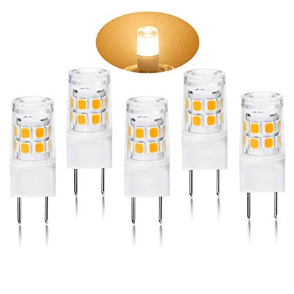 LED G8 Light Bulb, G8 GY8.6 Bi-pin Base LED, Not Dimmable T4 G8 Base Bi-pin Xenon JCD Type LED 120V 50W Halogen Replacement Bulb for Under Counter Kitchen Lighting (5-Pack) (G8 Warm White 3000K)