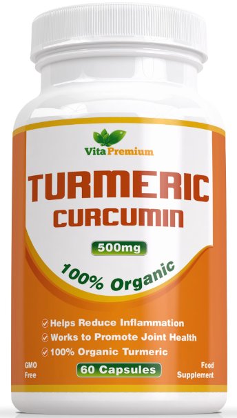 Organic Turmeric Curcumin with Black Pepper Extract - 100% MONEY BACK GUARANTEE - 60 Powdered Veg Capsules, Powerful Anti-Inflammatory & Antioxidants - Promotes Joint Health, Helps Reduce Pain and Inflammation - Feel the Difference or Your Money Back