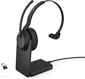 Jabra Evolve2 55 Mono Wireless Headset with Charging Stand AirComfort Technology, Noise-Cancelling Mics & Active Noise Cancellation - Works with UC Platforms Such as Zoom & Google Meet - Black