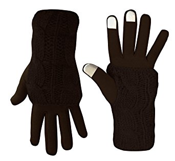 Peach Couture Classic Cable Knit Plush Fleece Lined Double Layer Winter Gloves