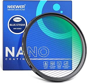 NEEWER 77mm Blue Streak Filter, HD Optical Glass 360° Rotatable Anamorphic Flare Special Effects Lens Filter, 28 Layer Multi Resistant Coated Aluminum Alloy Frame