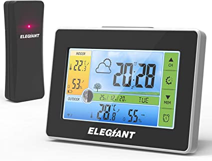 ELEGIANT Upgraded Wireless Weather Station, Digital Thermometer Hygrometer Indoor Outdoor Temperature Humidity with Large LCD Screen, Outdoor Sensor, Weather Forecast, Alarm Clock for Home Office