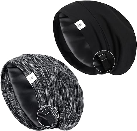 YANIBEST Silk Satin Bonnet Hair Cover Sleep Cap - Adjustable Stay on Silk Lined Slouchy Beanie Hat for Night Sleeping