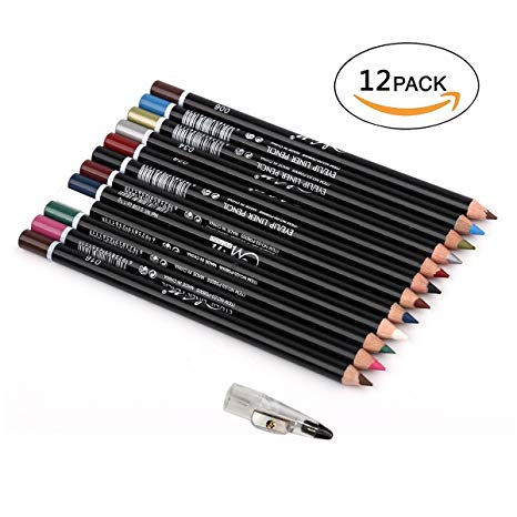 12Pcs Lot Set 12 Colors Eyeliner Pencil Waterproof Eyebrow Pencil Cosmetics with a Pencil Sharpene