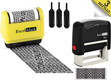 ExcelMark Rolling Identity Theft Guard Stamp (Roller Stamp, Refill Ink, and Self-Inking Stamp)