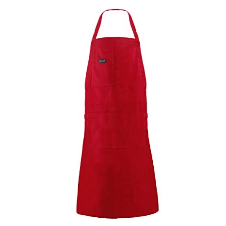 GYSSIEN Kitchen Chef Apron With Pockets Adustable Cooking Aprons for Women Red Cotton Canvas Bib Apron