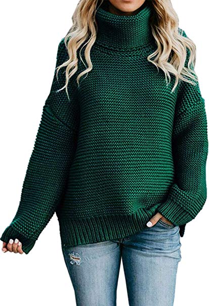 Angashion Women's Casual Long Sleeve Turtleneck Cable Knit Oversized Pullover Sweater Tops