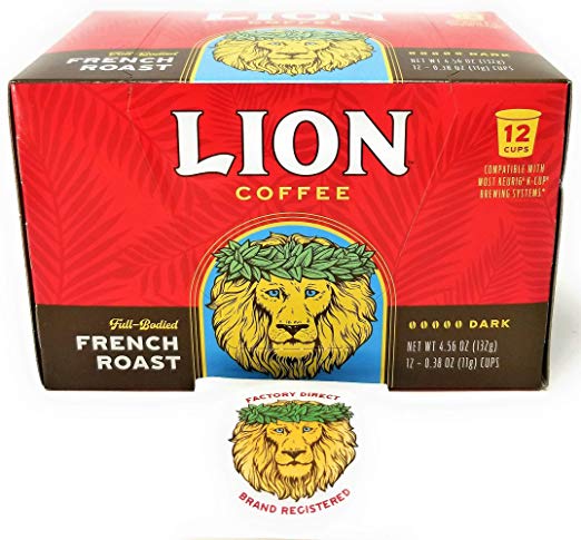 Lion Coffee French Roast Single-Serve Coffee Pods - 12 Count Box