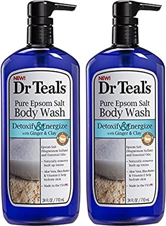 Dr.Teals Pure Epsom Salt Body Wash Detoxify and Energize - Set of 2 with Ginger and Clay
