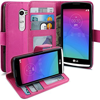 LG Leon Case, LG Tribute 2 Case, LK Luxury PU Wallet Leather Case Flip Cover Built-in Card Slots Stand For LG Leon / LG Tribute 2, Hot Pink