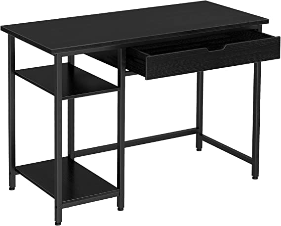 Rolanstar Computer Desk with Shelves and Drawer, 47'' Home Office Writing Desk, Laptop Study Table Workstation, MDF Wood with Metal Frame, Business Style,Black,CPT003-BK120-RR