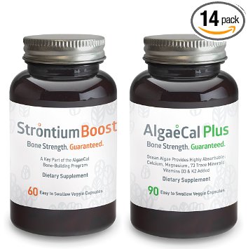 Calcium and Strontium Citrate Supplement - AlgaeCal Plus & Strontium Boost Combo - All Organic Ingredients - Only Bone Building Formula Guaranteed to Increase Bone Density (14 Bottle, 6 Month Supply)
