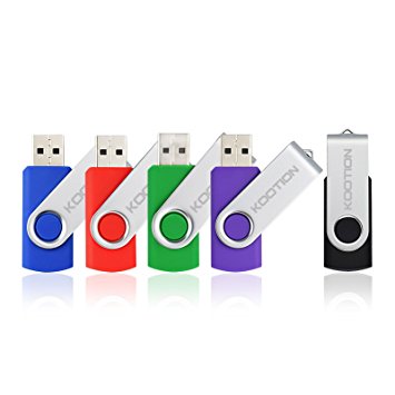 KOOTION 5PCS 1GB USB Flash Drives Thumb Drives Memory Stick USB 2.0(5 Colors: Black Blue Green Purple Red)