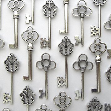 Aokbean Vintage Skeleton key in antique silver Style - set of 30pcs (Antique Silver)