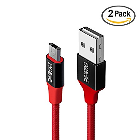 Micro USB Cable EnacFire 2Pack(0.3m,1.5m) Reversible PowerLine Durable and Fast Nylon Braided Tangle-Free Charging Cable for Android, Samsung, HTC, Nokia, Sony, LG, Blackberry, Motorola(Red)