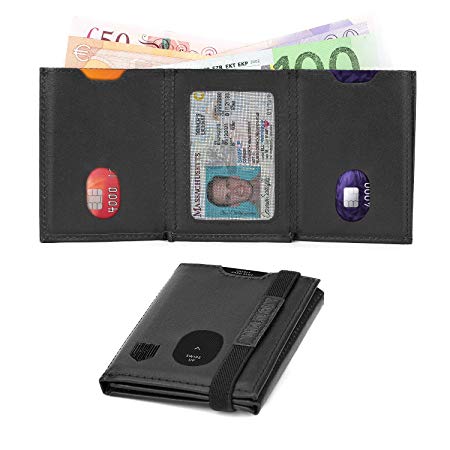 Wallets Mens RFID Blocking with Zip Coin Pocket, Slim Mens Wallet, Small Trifold Genuine Leather Wallets, ID Window, Travel Functional Card Wallet, Minimalist Mini Wallet for Men with Gift Box