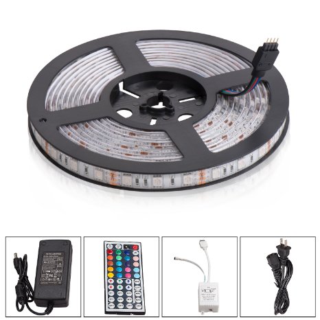 StripSun 5-Meter Waterproof Flexible SMD5050 300 LEDs RGB Color Changing Light Strip with 44 Key Remote and 12V 5A Power Supply IR Control Box