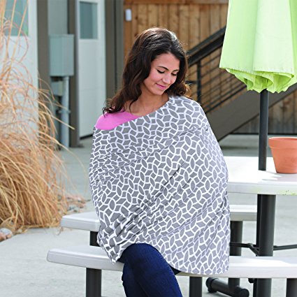 Goldbug 4-in-1 Nursing Scarf, Carrier Cover, Shopping Cart Cover Geo- Grey, White
