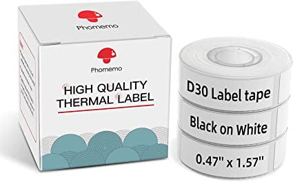 Phomemo D30 Label Paper 0.47'' x 1.57'' (12mm X 40mm) 480 Labels, D30 Thermal Printing Paper Tape Compatible for D30 Portable Bluetooth Label Maker