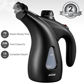 Aicok Clothes Steamer, 900W Fast-Heat Powerful Travel Steamer, 200ml High Capacity Garment Steamer Perfect for Home and Travel, Portable Handheld Fabric Steamer with Brush and Travel Pouch, Black