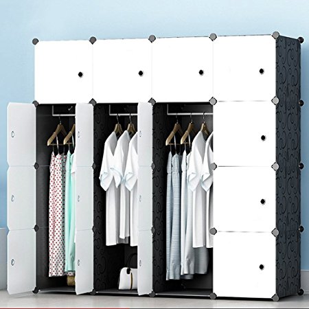MEGAFUTURE Modern Portable closet for Hanging Clothes, Combination Armoire, Modular Cabinet for Space Saving, Ideal Storage Organizer (16 Cubes&3 Hangers)
