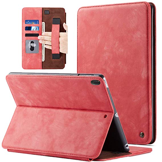 iPad Pro 11 inch 2018 Case, BELKA Case for iPad Pro 11 2018 Luxury Leather Flip Cover with Pencil Holder Hand Strap Card Slots Hard Back Cover Compatible for Apple iPad Pro 11 Inch, Red