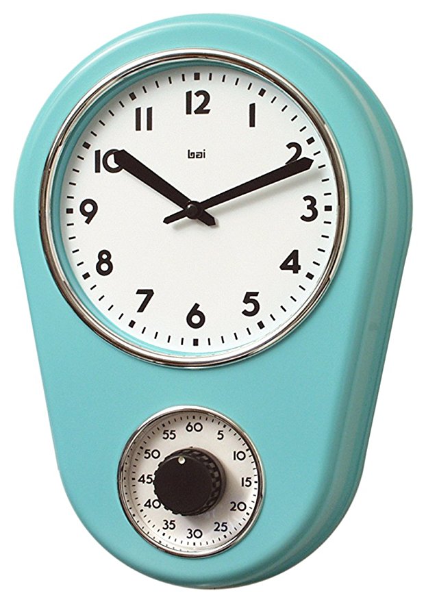Bai Retro Kitchen Timer Wall Clock, Turquoise